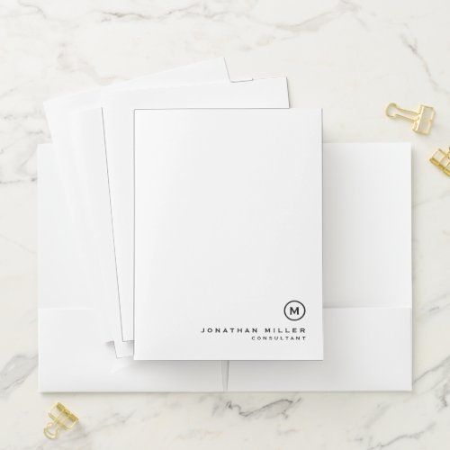 Minimalist White Monogrammed Pocket Folder