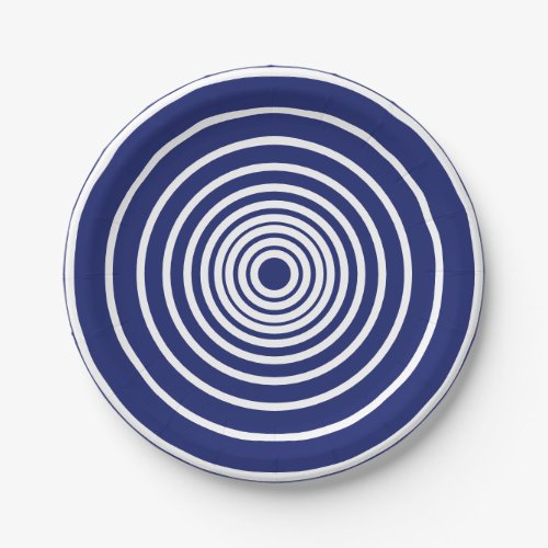 Minimalist white navy blue circles stripes pattern paper plates