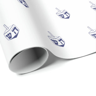 Minimalist white navy Dreidel pattern Hanukkah Wrapping Paper