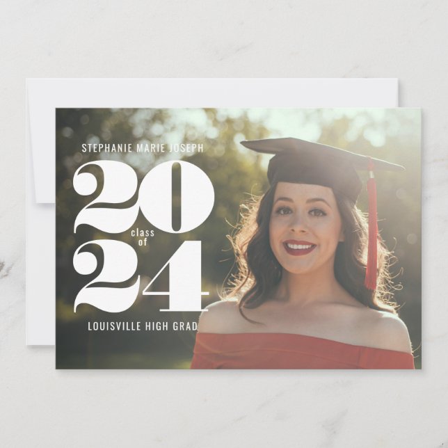 Minimalist White Numeric Date Graduation Photo Holiday Card (Front)