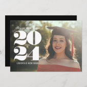 Minimalist White Numeric Date Graduation Photo Holiday Card (Front/Back)