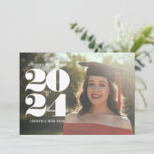 Minimalist White Numeric Date Graduation Photo Holiday Card (Standing Front)