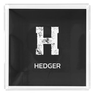 MINIMALIST WHITE ONE LETTER MONOGRAM NAME BLACK ACRYLIC TRAY