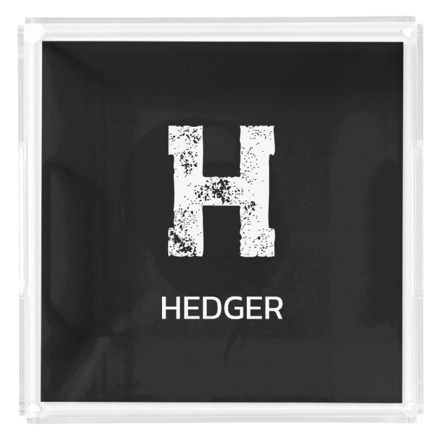 MINIMALIST WHITE ONE LETTER MONOGRAM NAME BLACK ACRYLIC TRAY (Front)