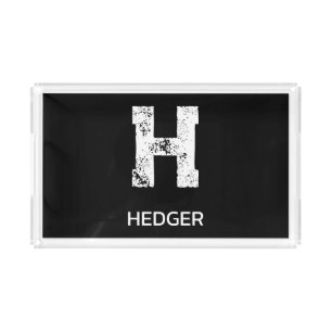 MINIMALIST WHITE ONE LETTER MONOGRAM NAME BLACK ACRYLIC TRAY