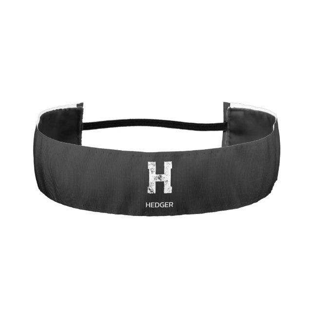 MINIMALIST WHITE ONE LETTER MONOGRAM NAME BLACK  ATHLETIC HEADBAND (Front)