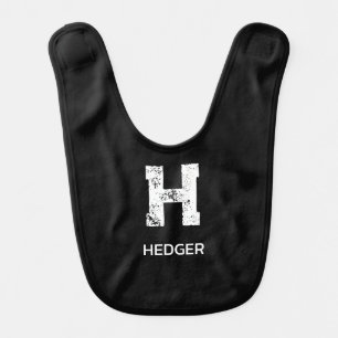 MINIMALIST WHITE ONE LETTER MONOGRAM NAME BLACK BABY BIB