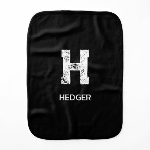 MINIMALIST WHITE ONE LETTER MONOGRAM NAME BLACK  BABY BURP CLOTH