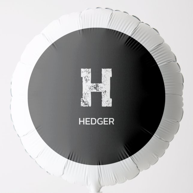 MINIMALIST WHITE ONE LETTER MONOGRAM NAME BLACK BALLOON (Front)