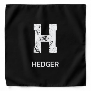 MINIMALIST WHITE ONE LETTER MONOGRAM NAME BLACK BANDANA
