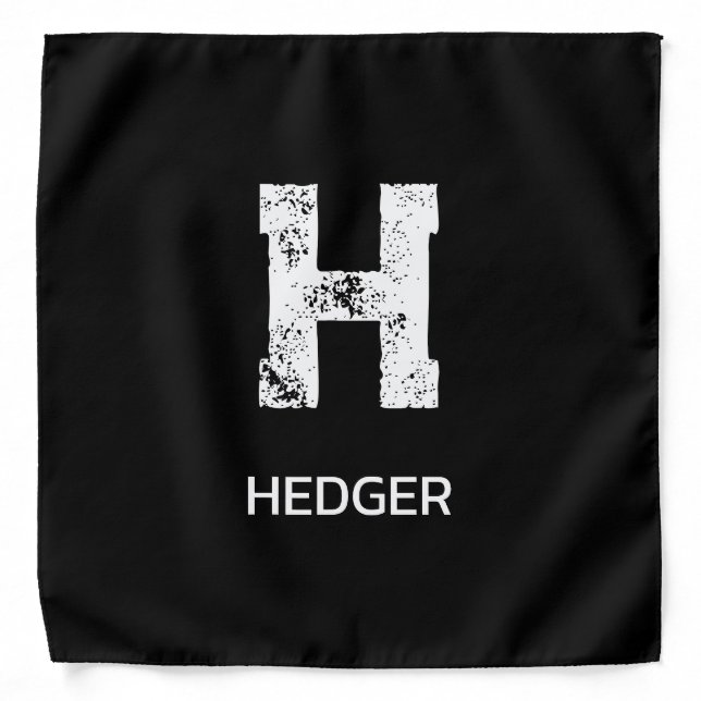 MINIMALIST WHITE ONE LETTER MONOGRAM NAME BLACK  BANDANA (Front)