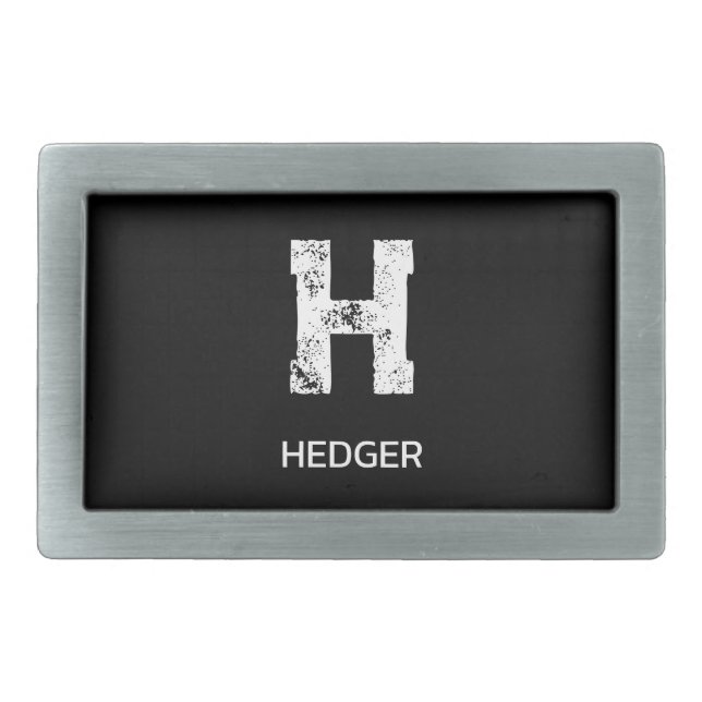 MINIMALIST WHITE ONE LETTER MONOGRAM NAME BLACK BELT BUCKLE (Front)