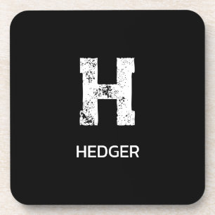 MINIMALIST WHITE ONE LETTER MONOGRAM NAME BLACK BEVERAGE COASTER