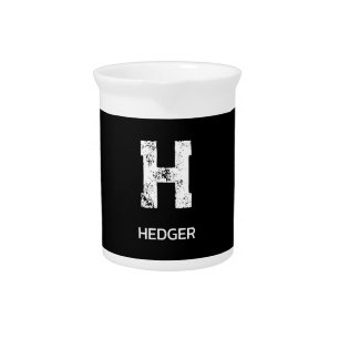 MINIMALIST WHITE ONE LETTER MONOGRAM NAME BLACK BEVERAGE PITCHER