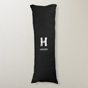 MINIMALIST WHITE ONE LETTER MONOGRAM NAME BLACK BODY PILLOW