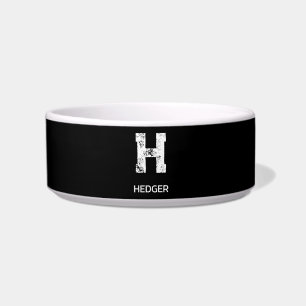 MINIMALIST WHITE ONE LETTER MONOGRAM NAME BLACK BOWL