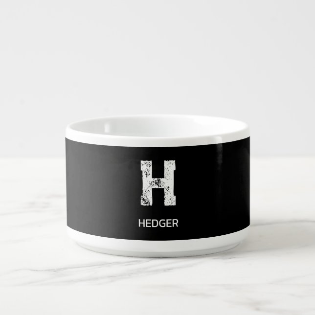 MINIMALIST WHITE ONE LETTER MONOGRAM NAME BLACK BOWL (Center)