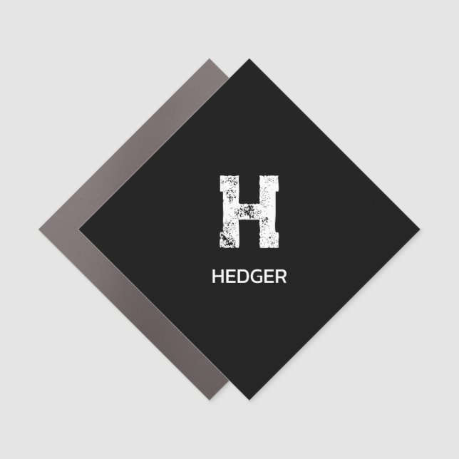 MINIMALIST WHITE ONE LETTER MONOGRAM NAME BLACK  CAR MAGNET (Front)