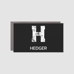 MINIMALIST WHITE ONE LETTER MONOGRAM NAME BLACK  CAR MAGNET