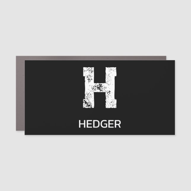 MINIMALIST WHITE ONE LETTER MONOGRAM NAME BLACK  CAR MAGNET (Front)