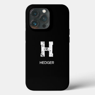 MINIMALIST WHITE ONE LETTER MONOGRAM NAME BLACK iPhone 13 PRO CASE