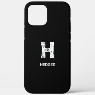 MINIMALIST WHITE ONE LETTER MONOGRAM NAME BLACK iPhone 12 PRO MAX CASE