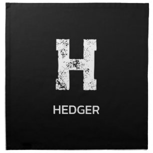 MINIMALIST WHITE ONE LETTER MONOGRAM NAME BLACK CLOTH NAPKIN