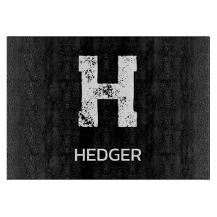MINIMALIST WHITE ONE LETTER MONOGRAM NAME BLACK CUTTING BOARD