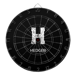 MINIMALIST WHITE ONE LETTER MONOGRAM NAME BLACK  DART BOARD