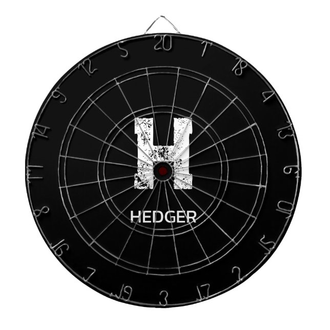 MINIMALIST WHITE ONE LETTER MONOGRAM NAME BLACK  DART BOARD (Front)