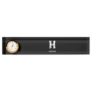 MINIMALIST WHITE ONE LETTER MONOGRAM NAME BLACK DESK NAME PLATE