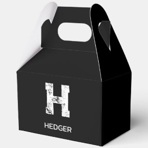 MINIMALIST WHITE ONE LETTER MONOGRAM NAME BLACK  FAVOR BOXES