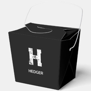 MINIMALIST WHITE ONE LETTER MONOGRAM NAME BLACK  FAVOR BOXES