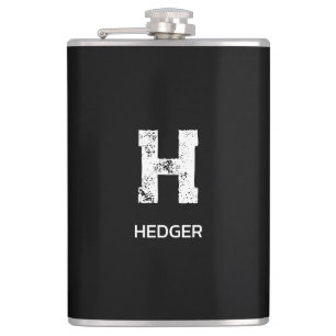 MINIMALIST WHITE ONE LETTER MONOGRAM NAME BLACK FLASK