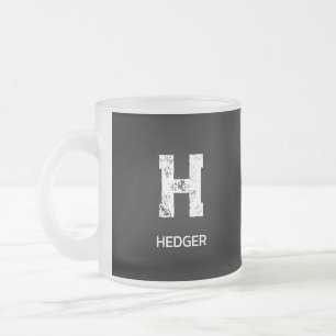 MINIMALIST WHITE ONE LETTER MONOGRAM NAME BLACK FROSTED GLASS COFFEE MUG