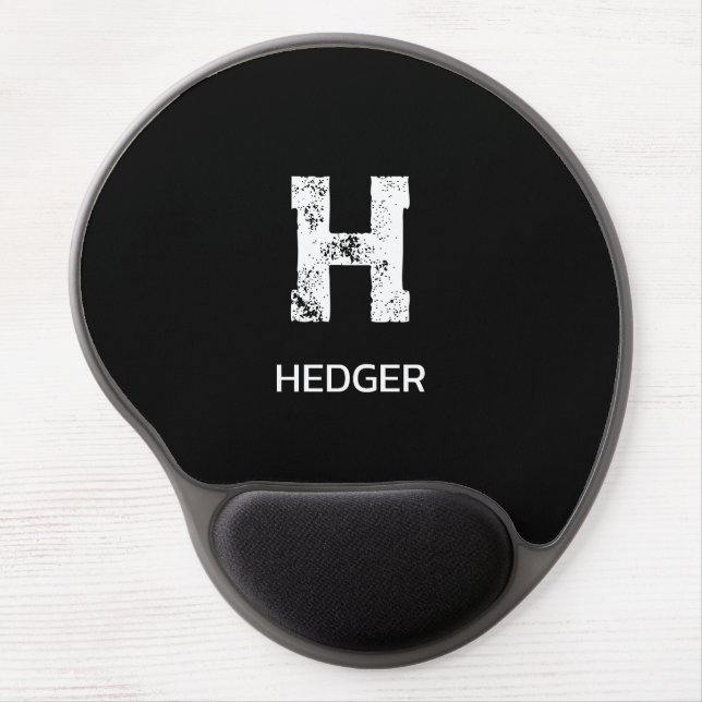 MINIMALIST WHITE ONE LETTER MONOGRAM NAME BLACK  GEL MOUSE PAD (Front)