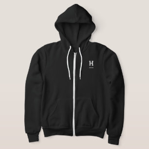 MINIMALIST WHITE ONE LETTER MONOGRAM NAME BLACK HOODIE