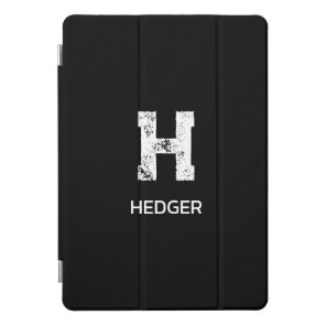MINIMALIST WHITE ONE LETTER MONOGRAM NAME BLACK  iPad PRO COVER