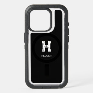 MINIMALIST WHITE ONE LETTER MONOGRAM NAME BLACK iPhone 15 PRO CASE