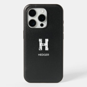 MINIMALIST WHITE ONE LETTER MONOGRAM NAME BLACK iPhone 15 PRO CASE