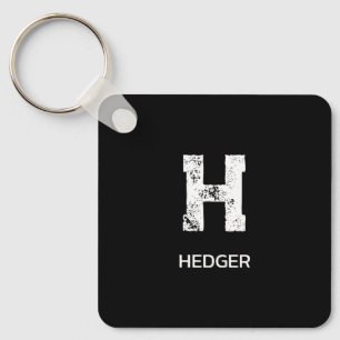 MINIMALIST WHITE ONE LETTER MONOGRAM NAME BLACK KEYCHAIN