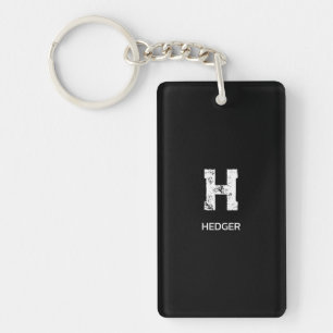 MINIMALIST WHITE ONE LETTER MONOGRAM NAME BLACK KEYCHAIN