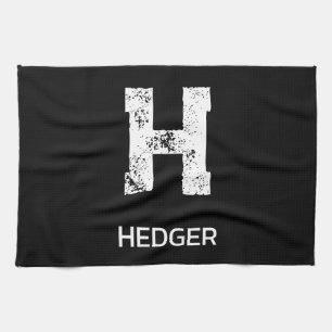 MINIMALIST WHITE ONE LETTER MONOGRAM NAME BLACK  KITCHEN TOWEL