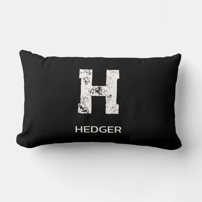 MINIMALIST WHITE ONE LETTER MONOGRAM NAME BLACK  LUMBAR PILLOW (Front)