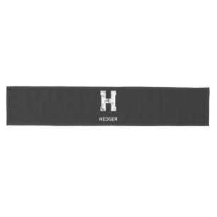 MINIMALIST WHITE ONE LETTER MONOGRAM NAME BLACK MEDIUM TABLE RUNNER