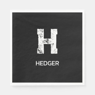 MINIMALIST WHITE ONE LETTER MONOGRAM NAME BLACK NAPKINS