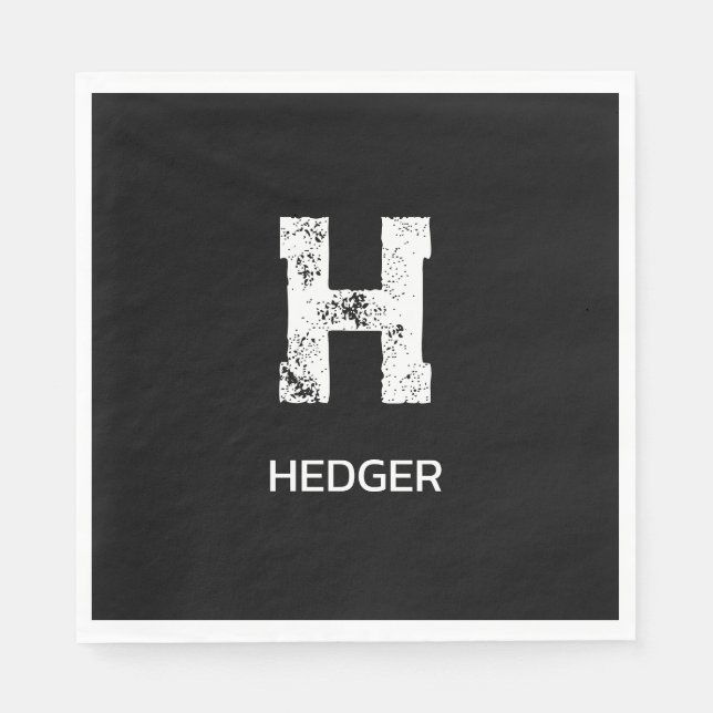 MINIMALIST WHITE ONE LETTER MONOGRAM NAME BLACK NAPKINS (Front)