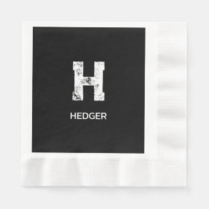 MINIMALIST WHITE ONE LETTER MONOGRAM NAME BLACK NAPKINS