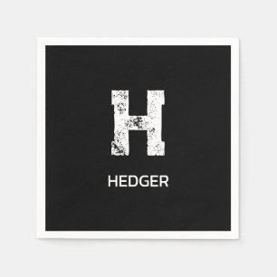 MINIMALIST WHITE ONE LETTER MONOGRAM NAME BLACK NAPKINS