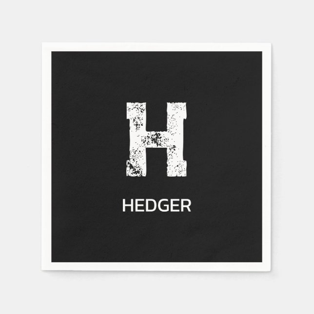 MINIMALIST WHITE ONE LETTER MONOGRAM NAME BLACK NAPKINS (Front)